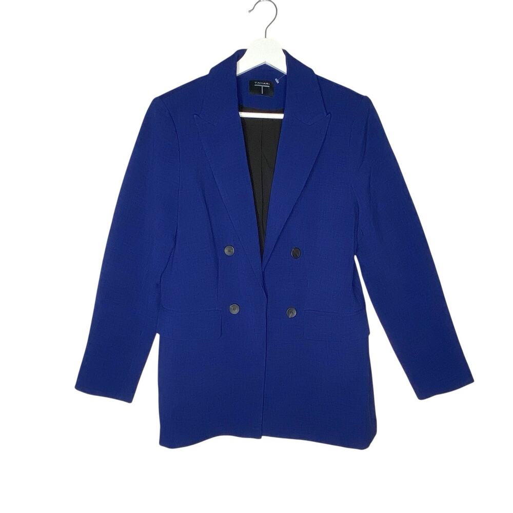 T‎ Tahari Jacket Womens 8 Blue Double-Breasted Open Blazer Career Business NEW